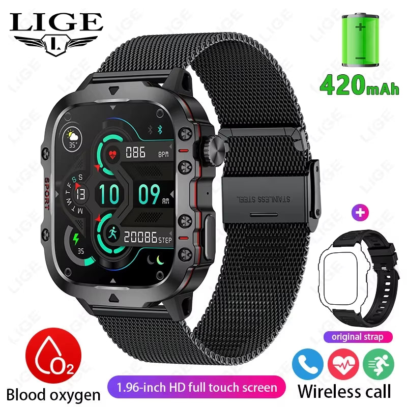 2025 Rugged Military Smart Watch Men Outdoor Watches Lp68 Waterproof 2.01" Al Voice Bluetooth Call Smartwatch for Android Los